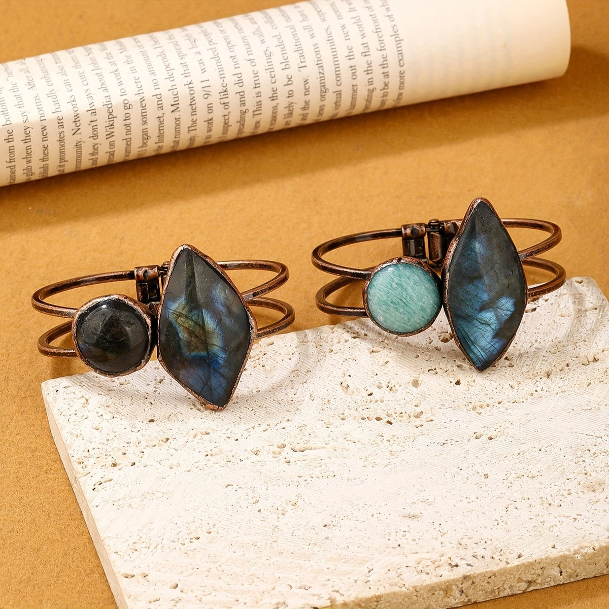 Labradorite & Amazonite Stone Cuff Bracelet