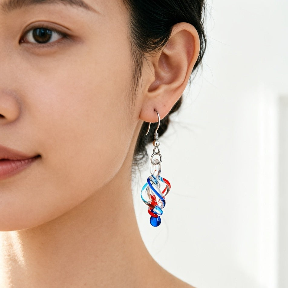 Red & Blue Spiral Glass Earrings