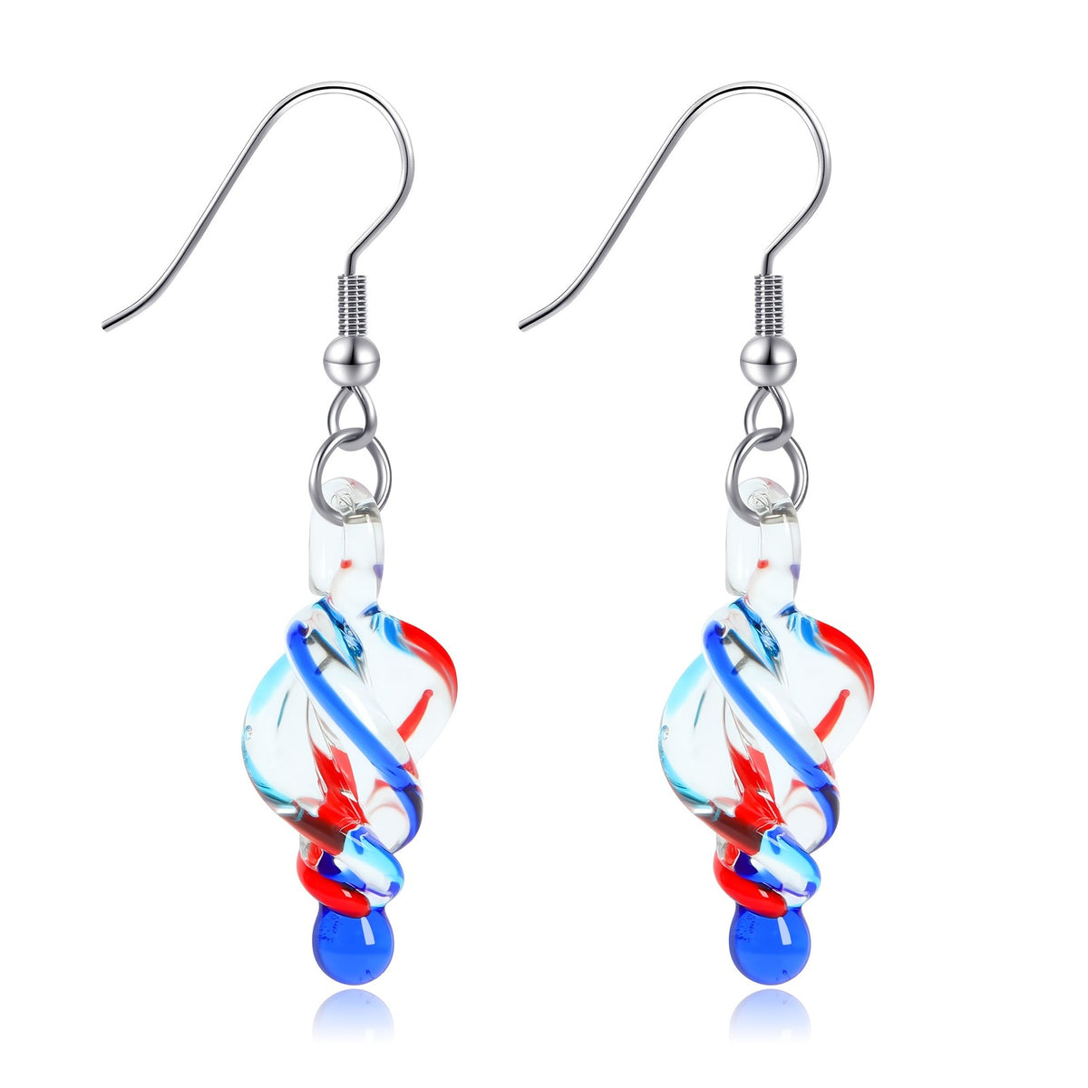 Red & Blue Spiral Glass Earrings