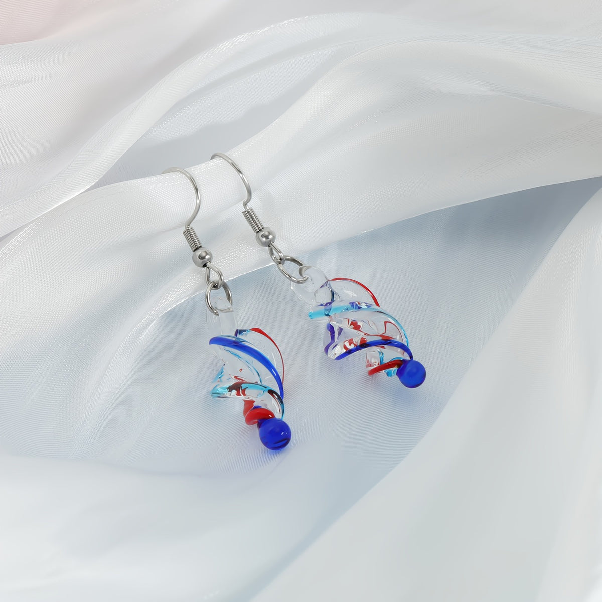 Red & Blue Spiral Glass Earrings