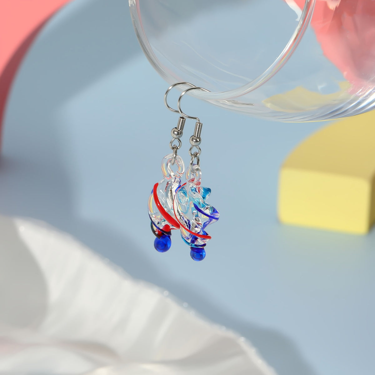 Red & Blue Spiral Glass Earrings