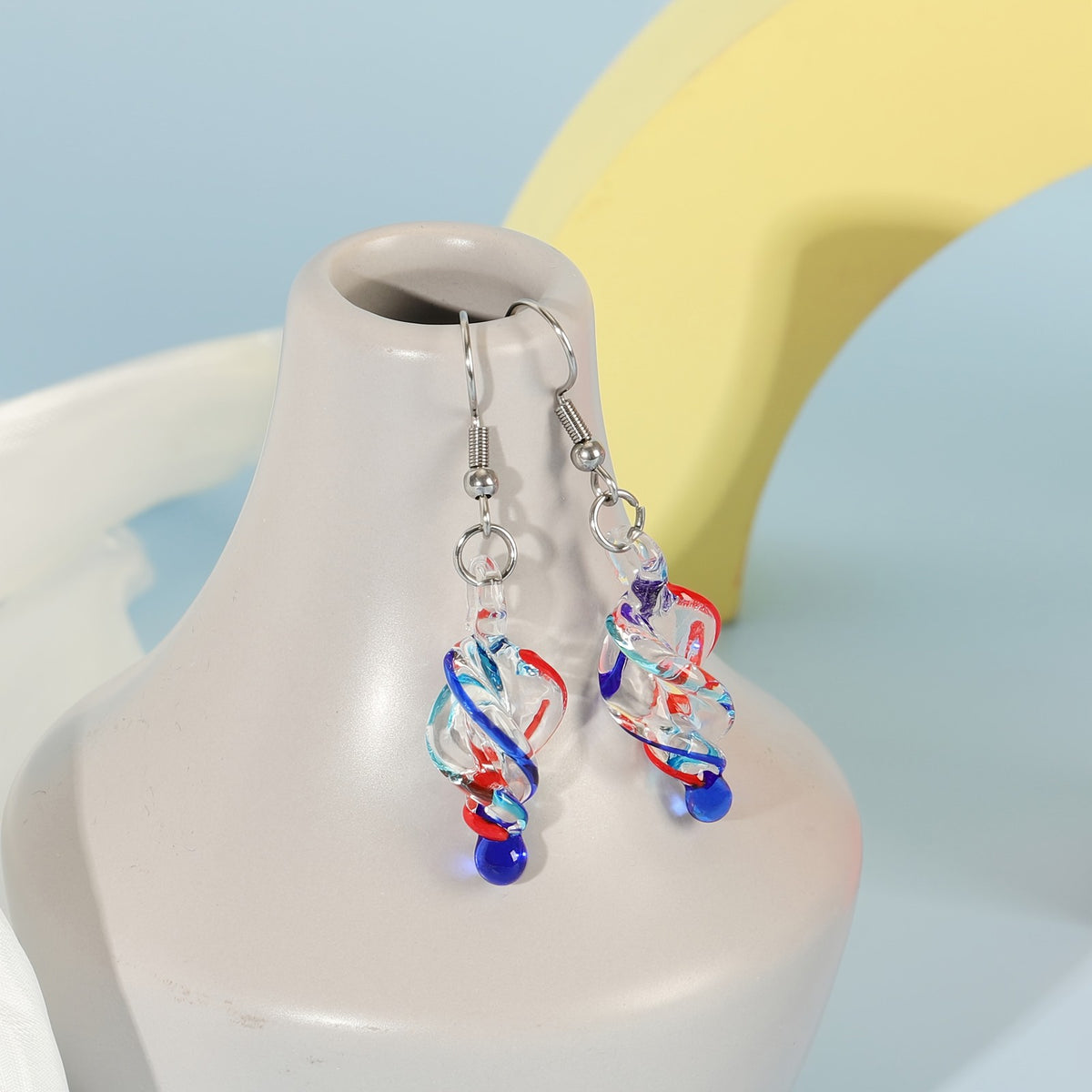 Red & Blue Spiral Glass Earrings