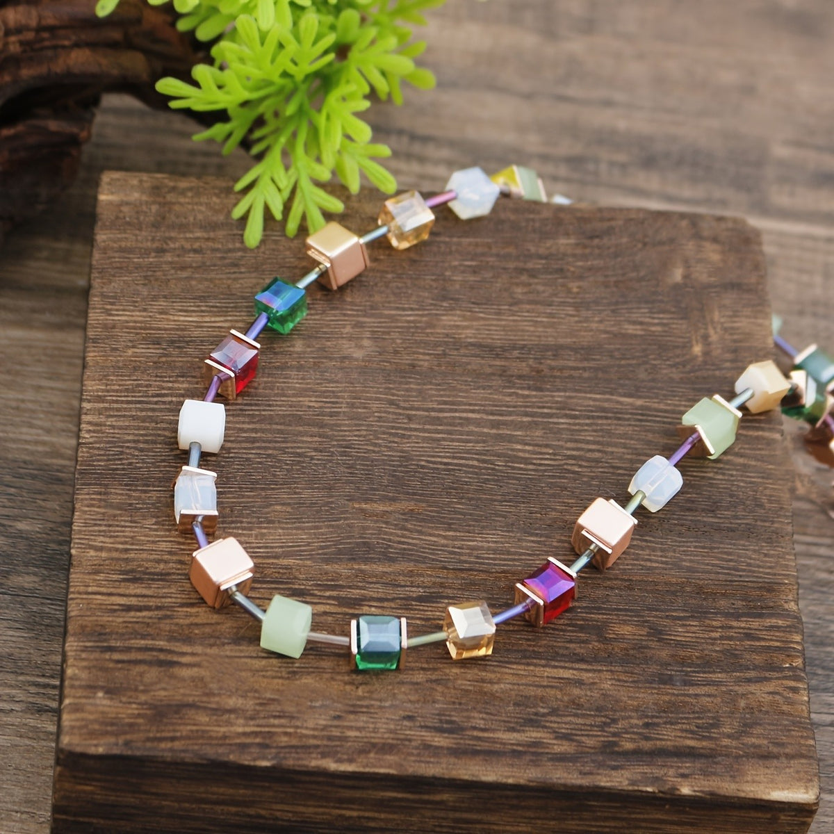 Multicolor Square Glass Necklace