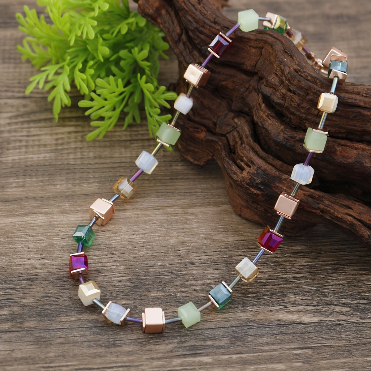 Multicolor Square Glass Necklace