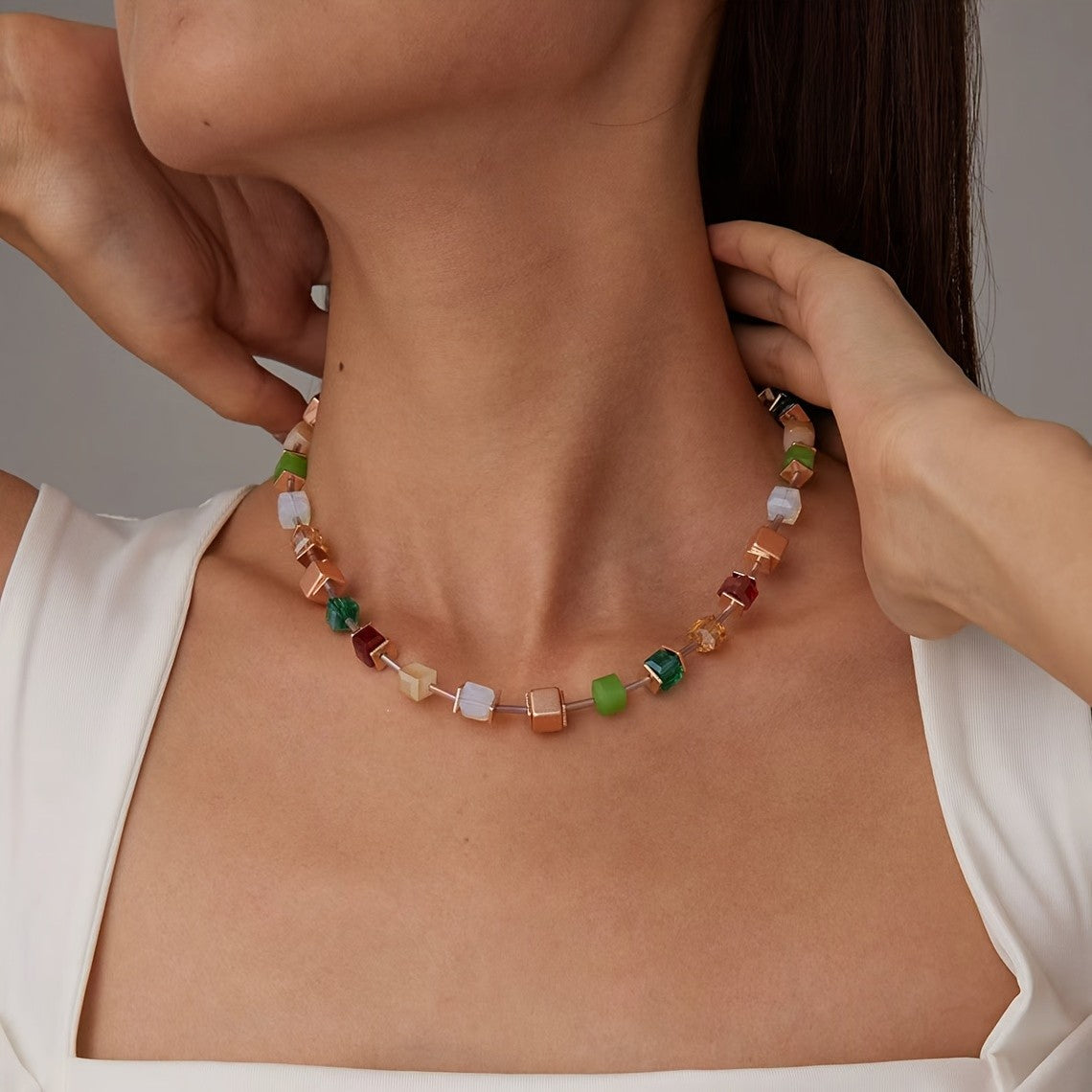Multicolor Square Glass Necklace