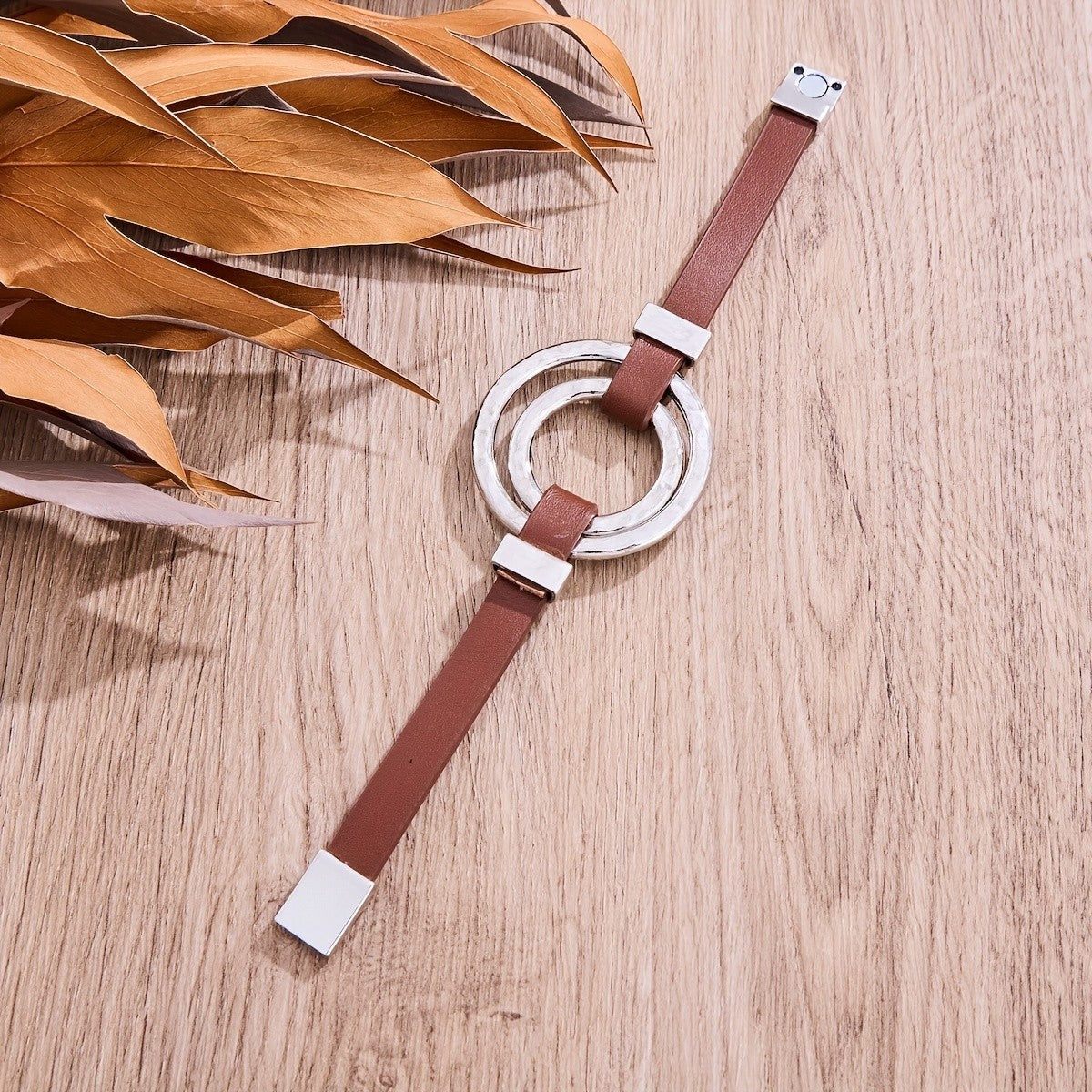 Double Hoop Leather Bracelet