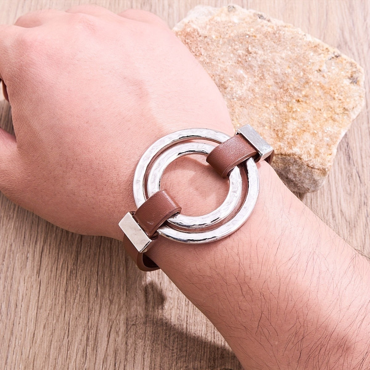 Double Hoop Leather Bracelet
