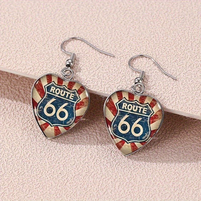Route 66 Heart Dangle Earrings