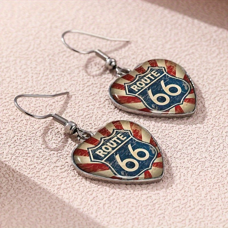 Route 66 Heart Dangle Earrings