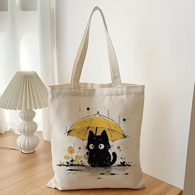 Black Cat Umbrella Canvas Tote