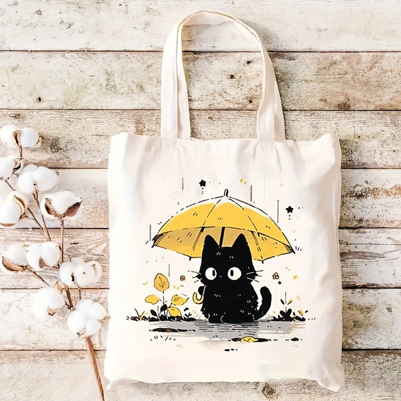 Black Cat Umbrella Canvas Tote