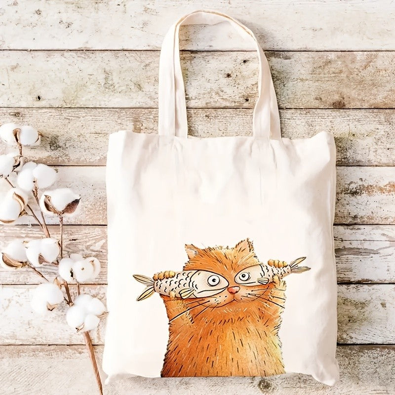 Black Cat Umbrella Canvas Tote