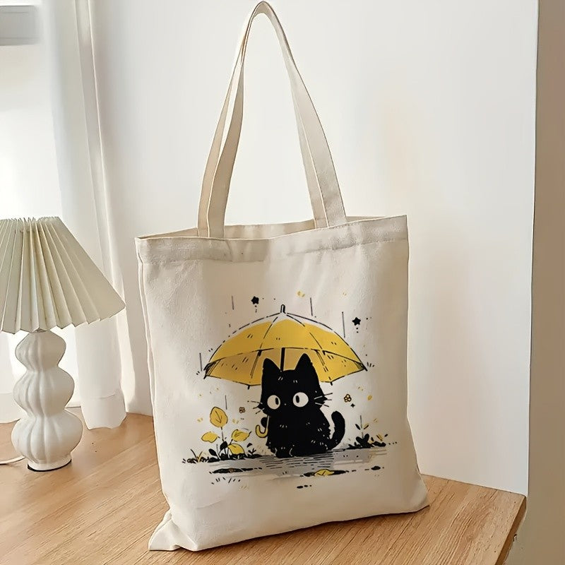 Black Cat Umbrella Canvas Tote