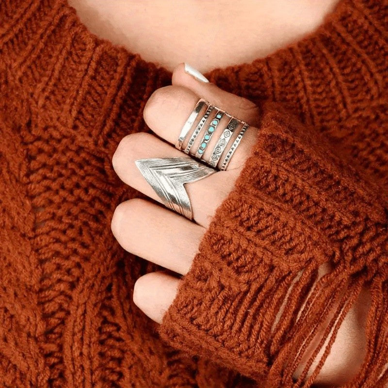 Turquoise & Geometric Multi-Band Cuff Ring
