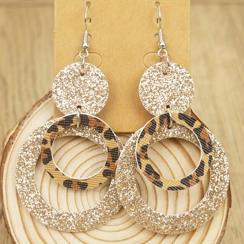 Leopard Glitter Disc Drop Earrings