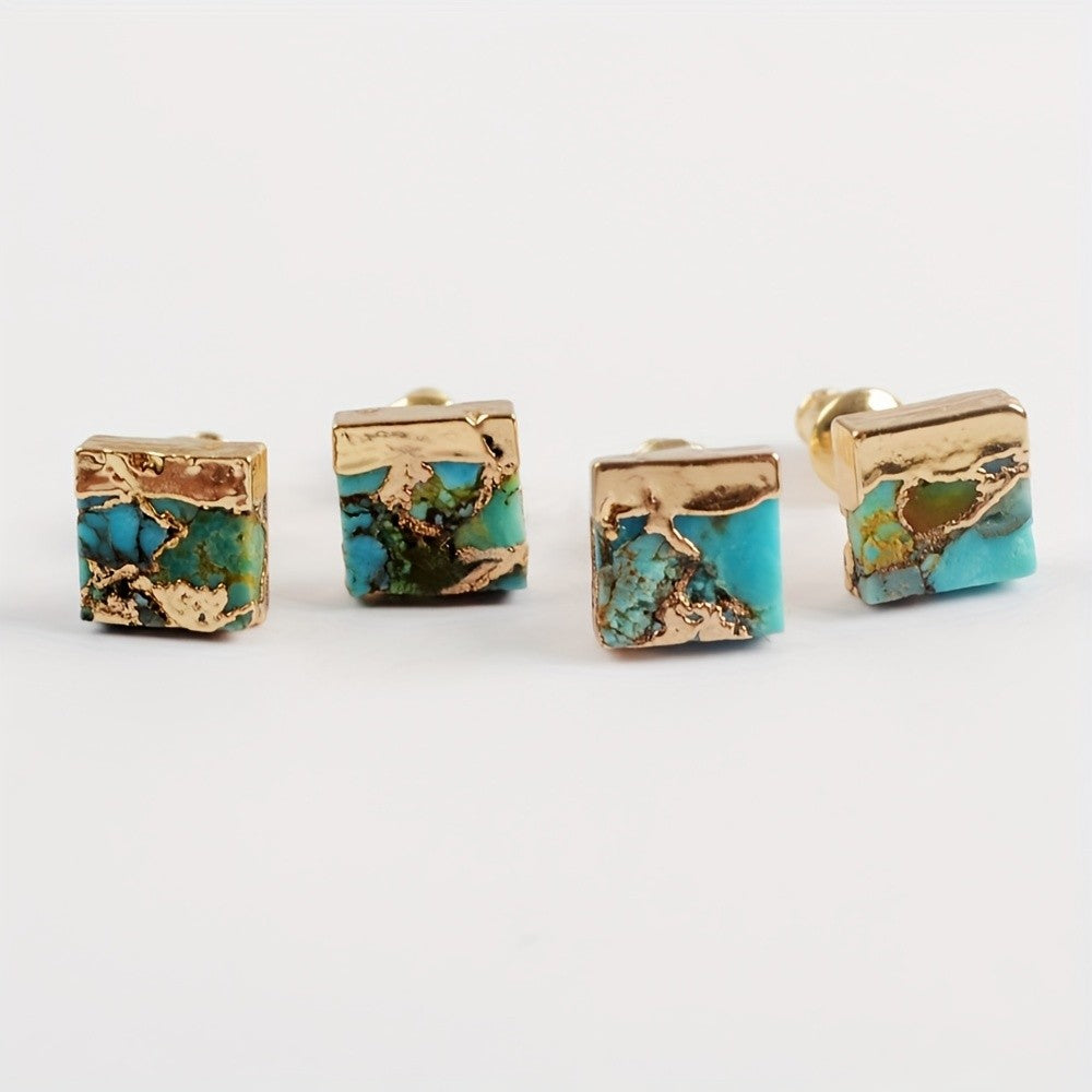 Turquoise Block Stud Earrings