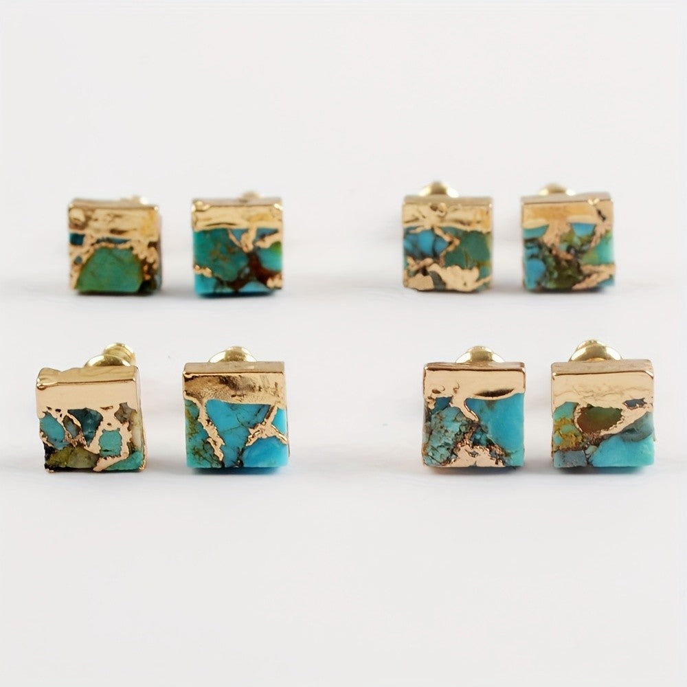 Turquoise Block Stud Earrings
