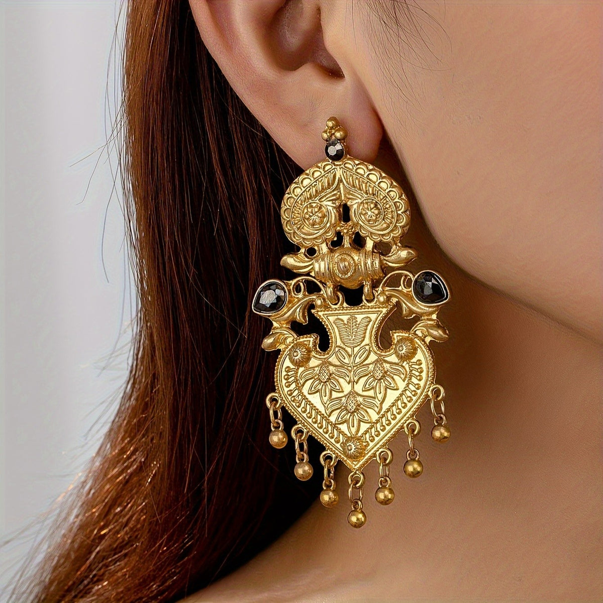 Vintage Floral Heart Drop Earrings