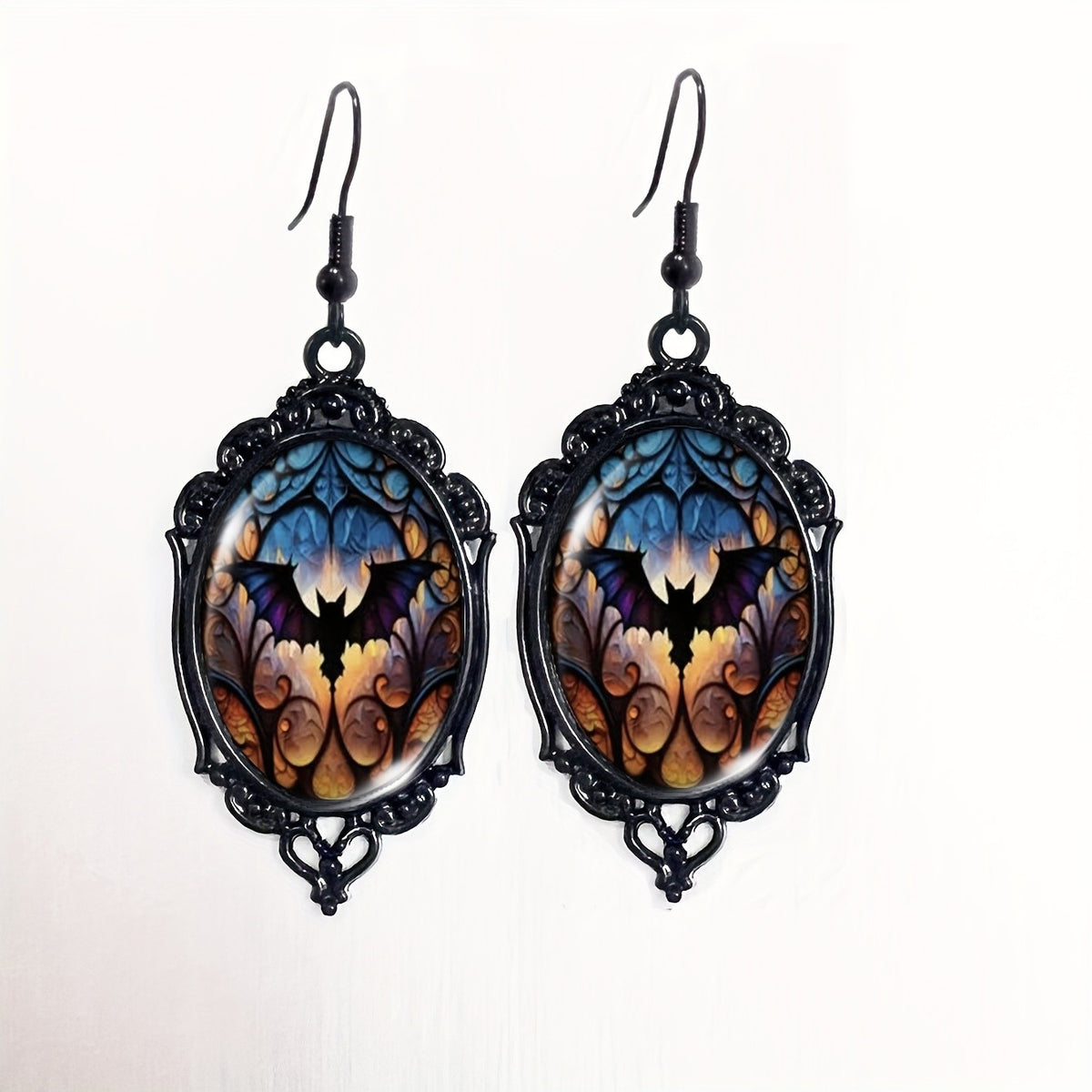Gothic Bat Oval Earrings