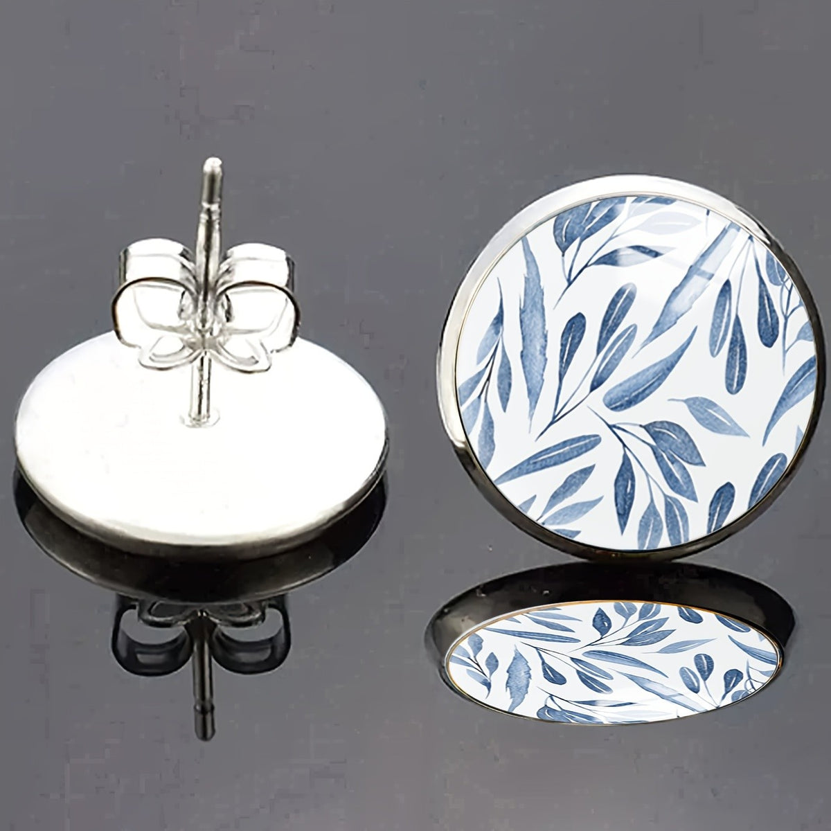 Blue Leaf Stud Earrings