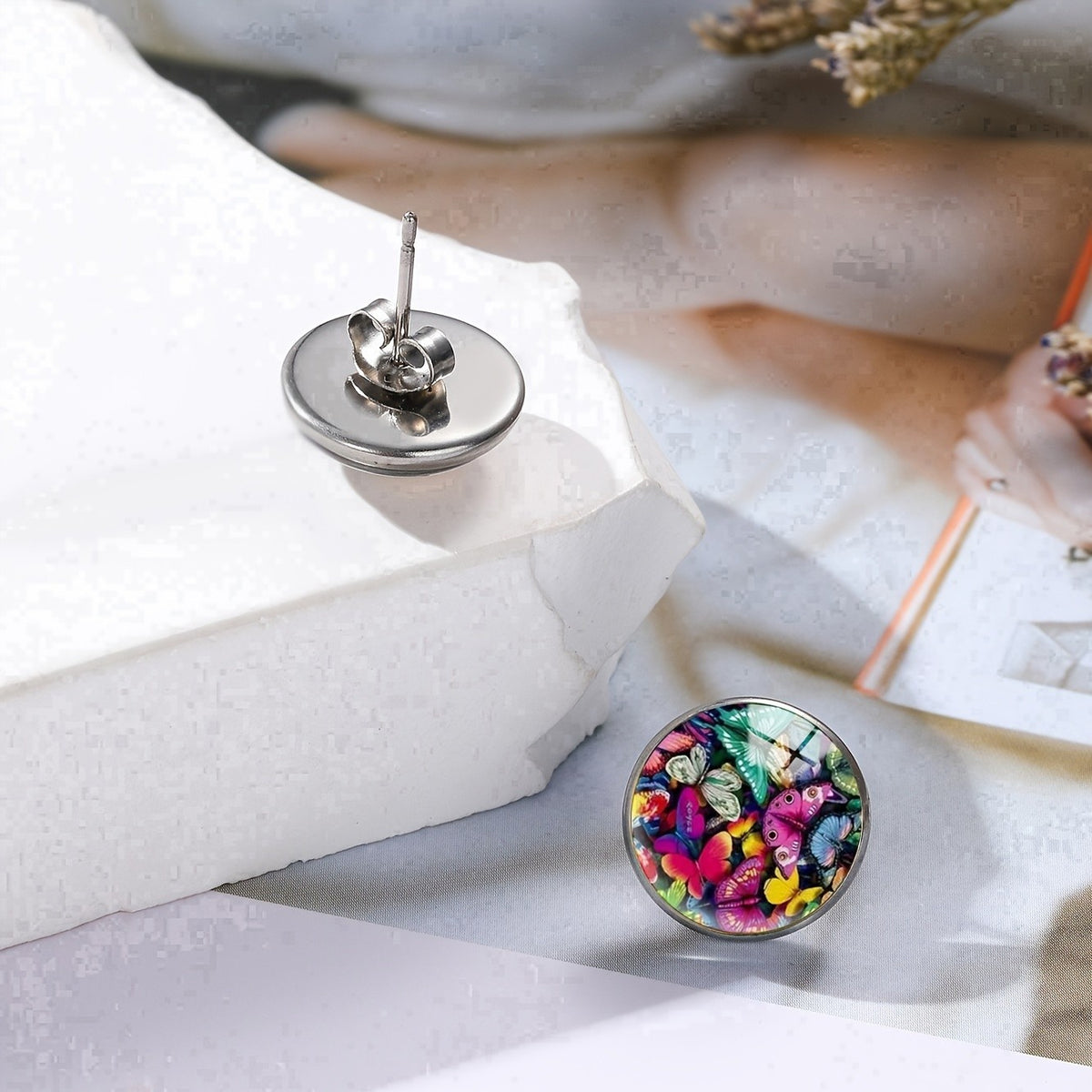 Colorful Butterfly Glass Stud Earrings