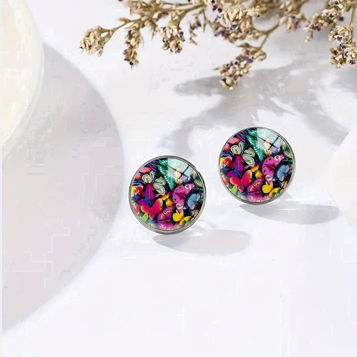 Colorful Butterfly Glass Stud Earrings