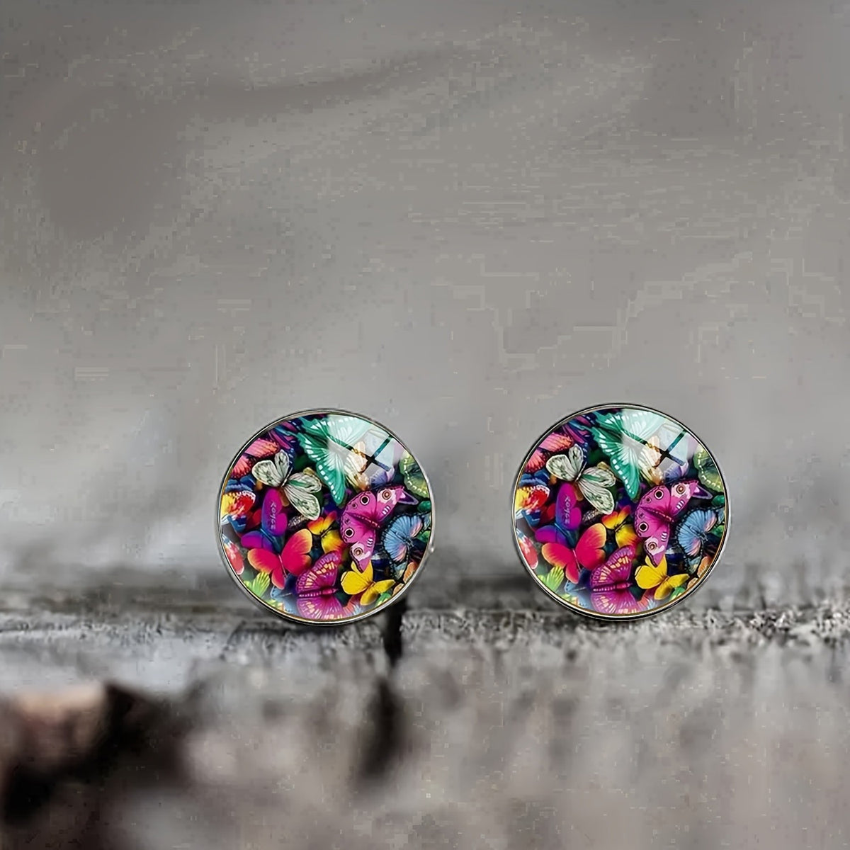 Colorful Butterfly Glass Stud Earrings