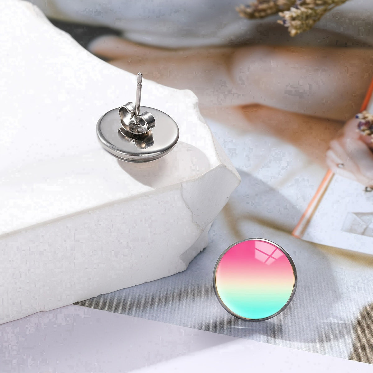 Pink & Teal Gradient Stud Earrings