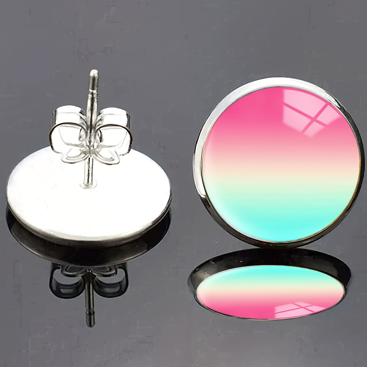 Pink & Teal Gradient Stud Earrings