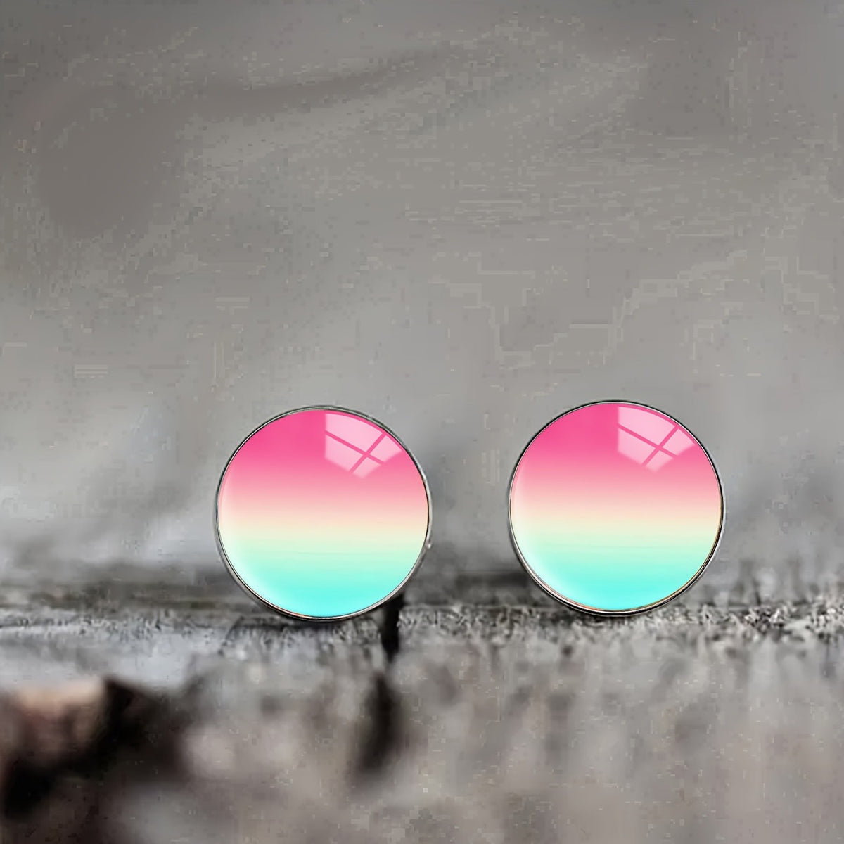 Pink & Teal Gradient Stud Earrings