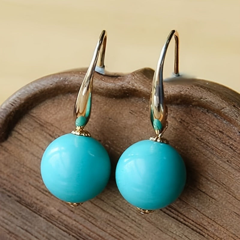 Round Turquoise Drop Earrings