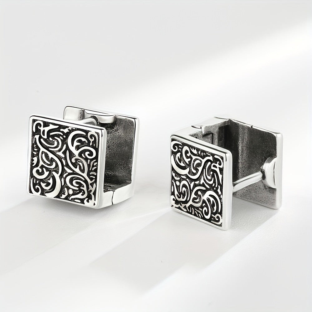 Square Floral Huggie Earrings