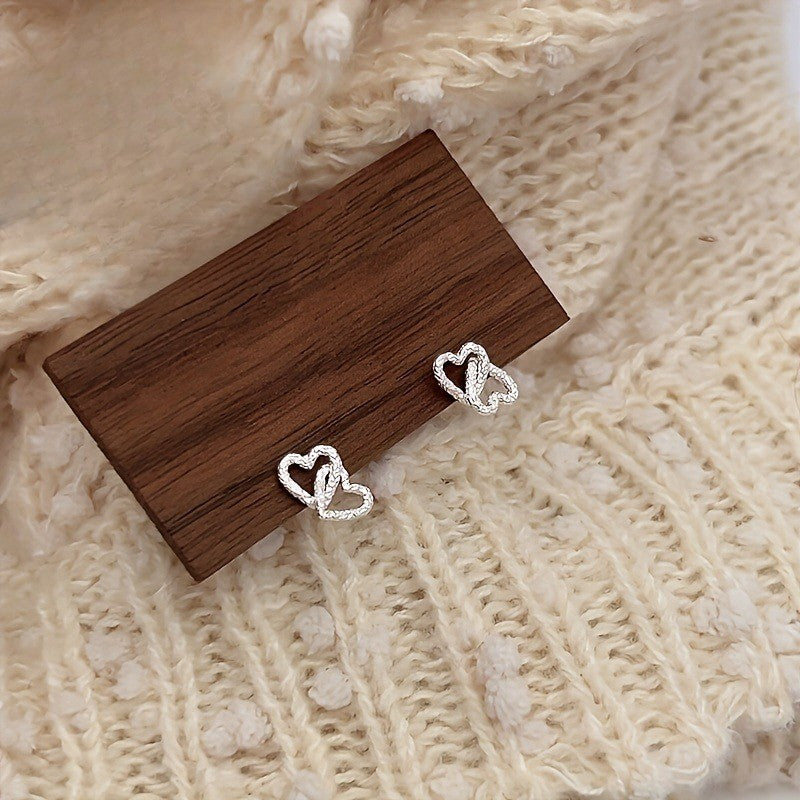 Pave Double Heart Stud Earrings