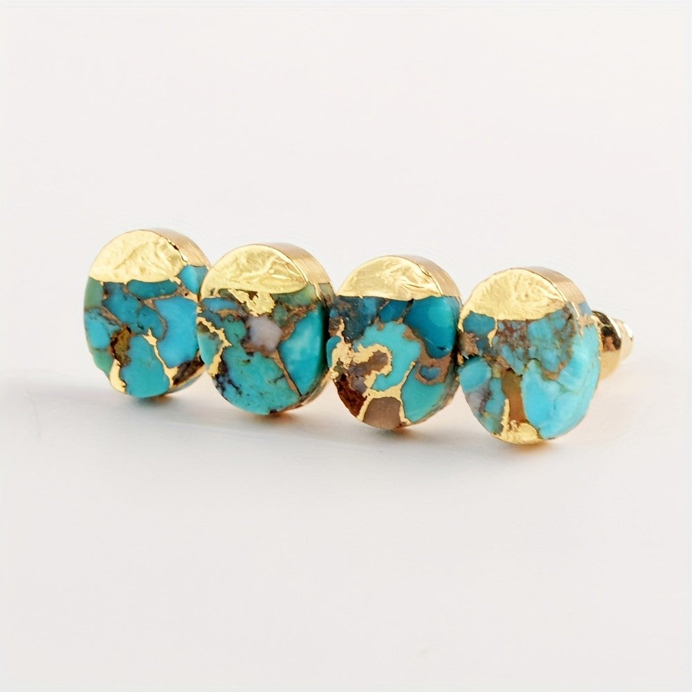 Gold-Topped Turquoise Oval Stud Earrings