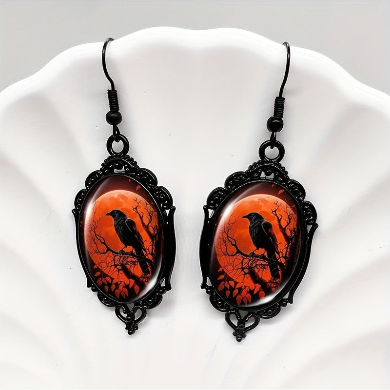 Raven Cameo Drop Earrings