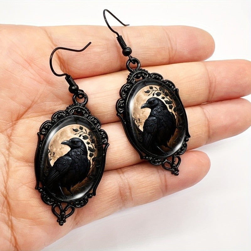 Raven Cameo Drop Earrings
