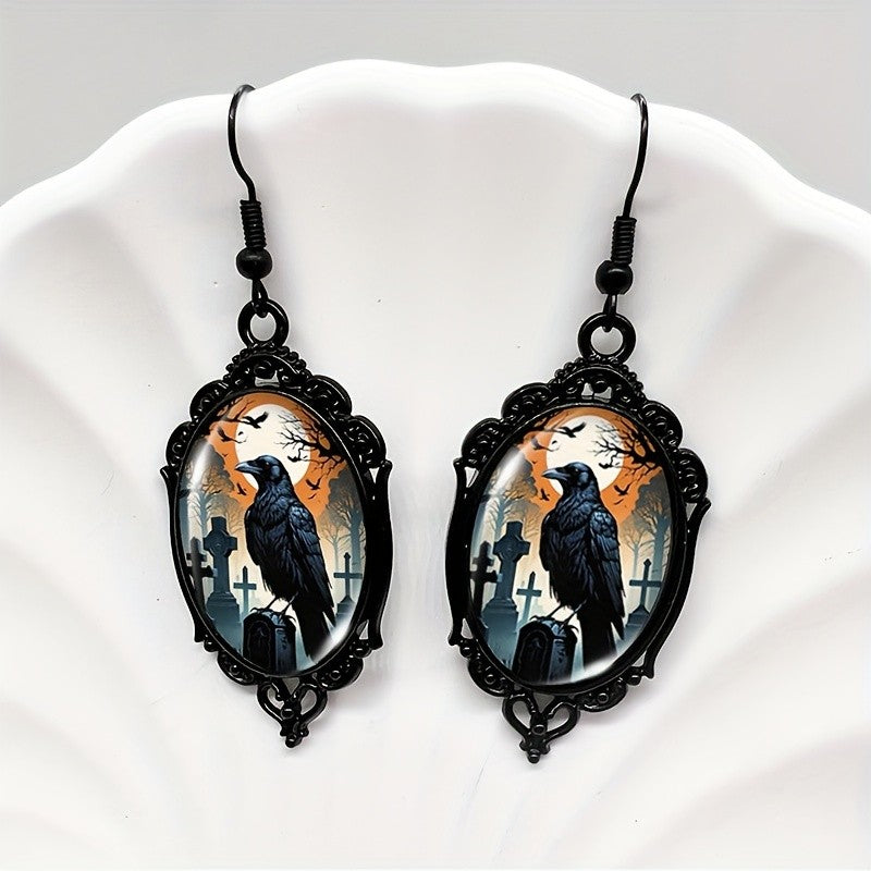 Raven Cameo Drop Earrings