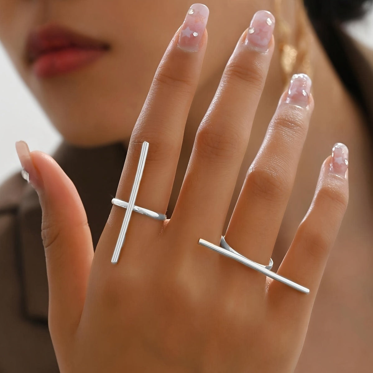 Geometric Cross Bar Ring Set