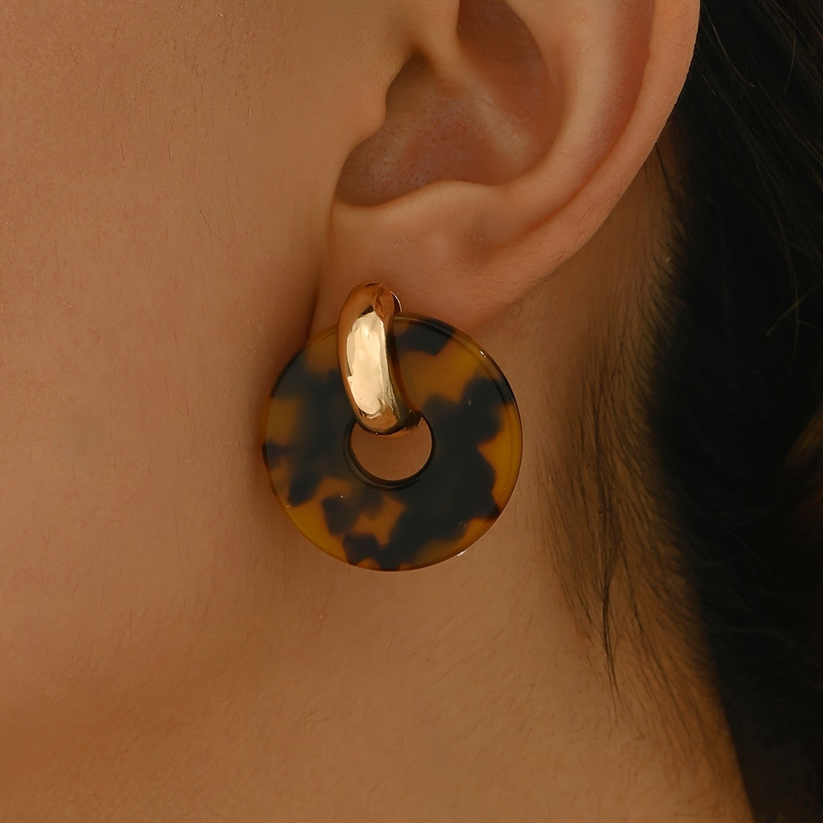 Leopard Print Round Drop Ring