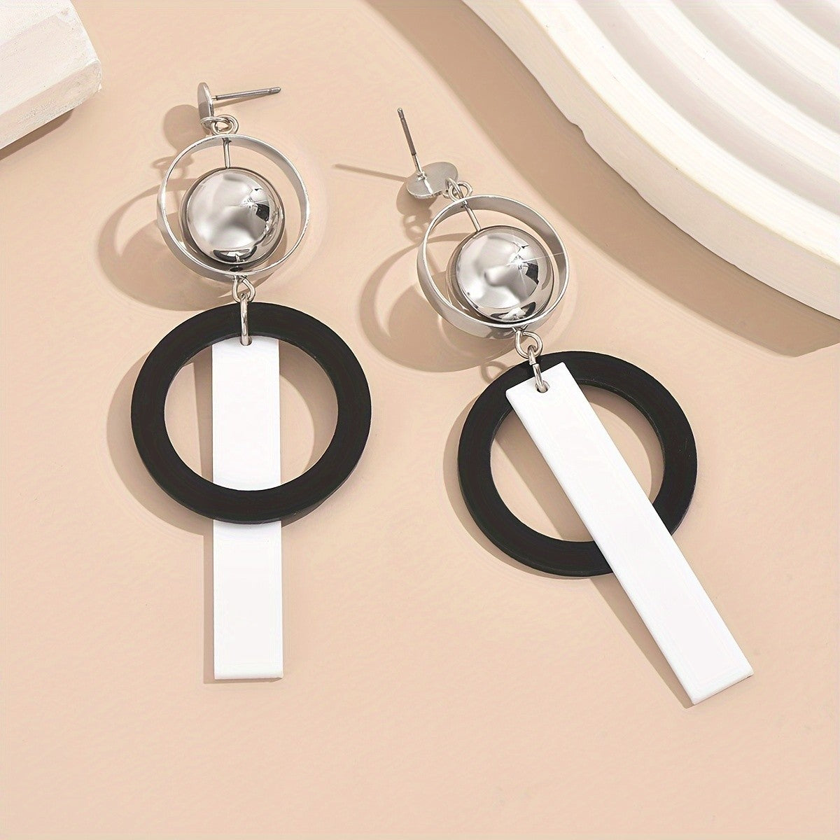 Geometric Black Circle Drop Earrings