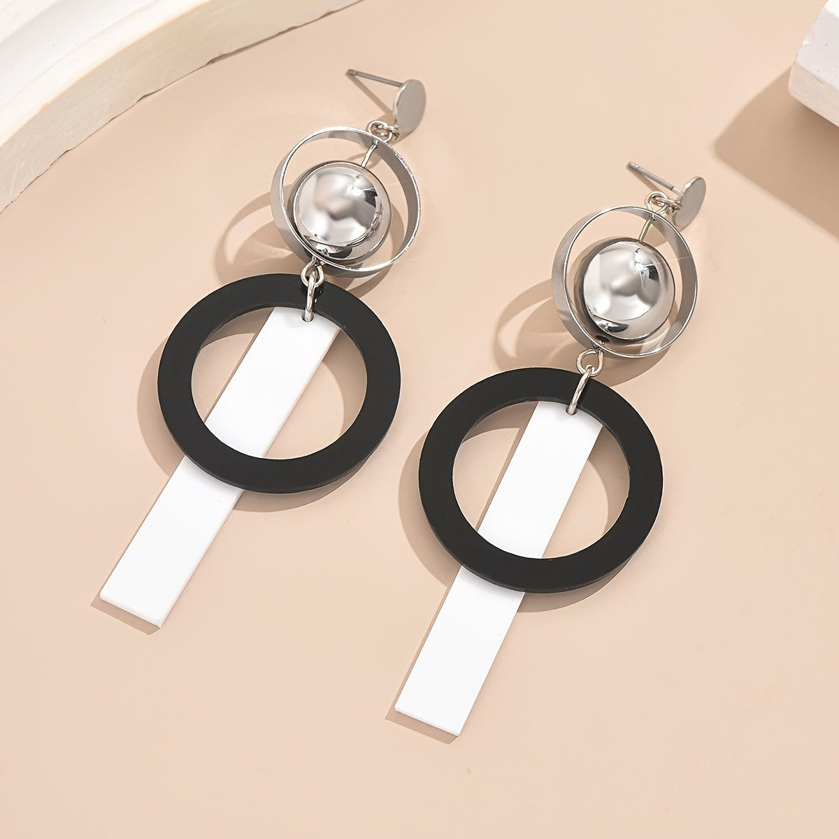 Geometric Black Circle Drop Earrings