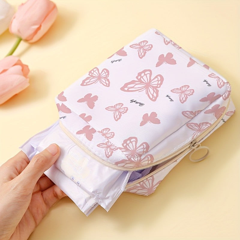 Pink Butterfly Print Storage Pouch