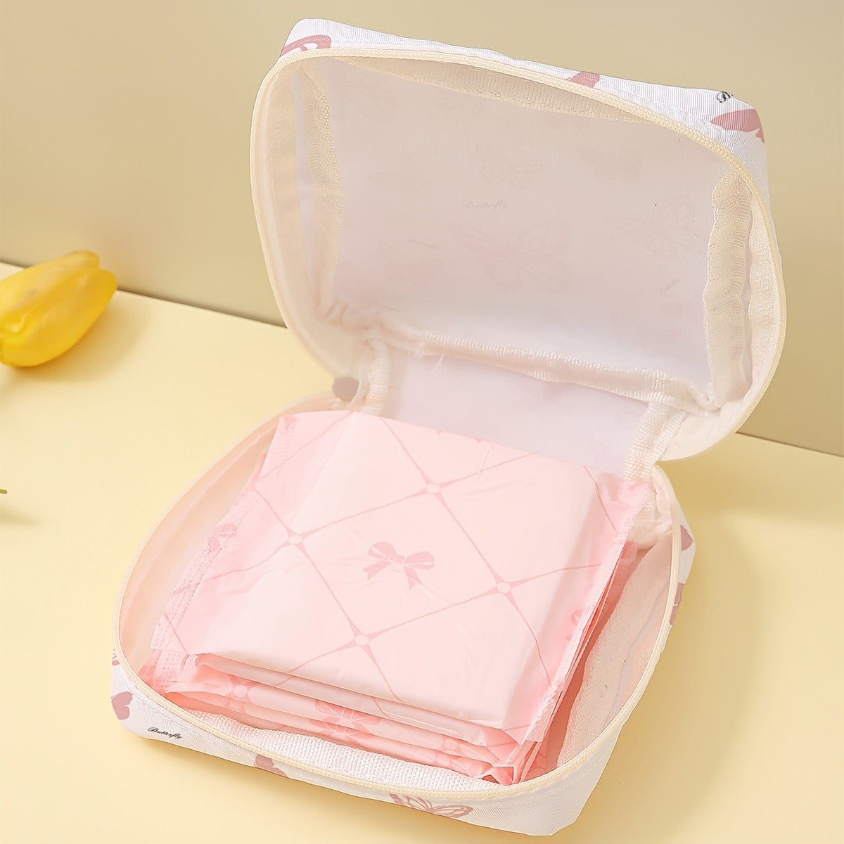 Pink Butterfly Print Storage Pouch
