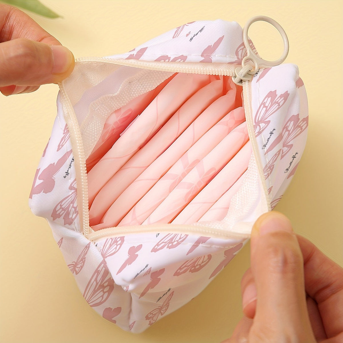 Pink Butterfly Print Storage Pouch