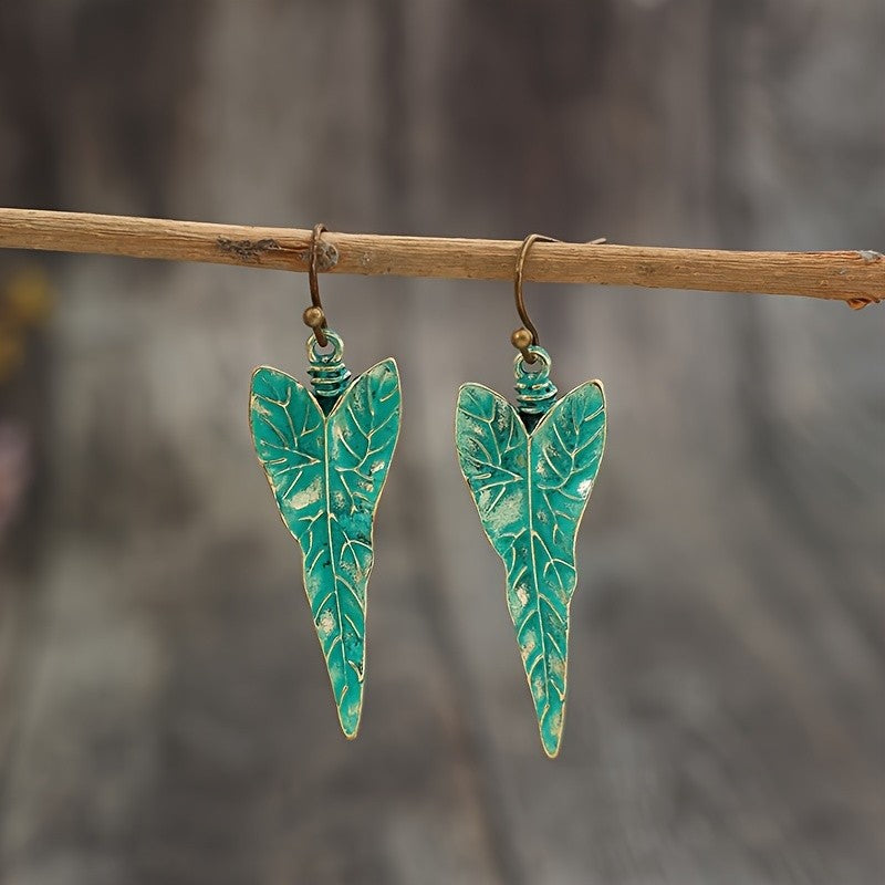 Distressed Teal Leaf Earrings