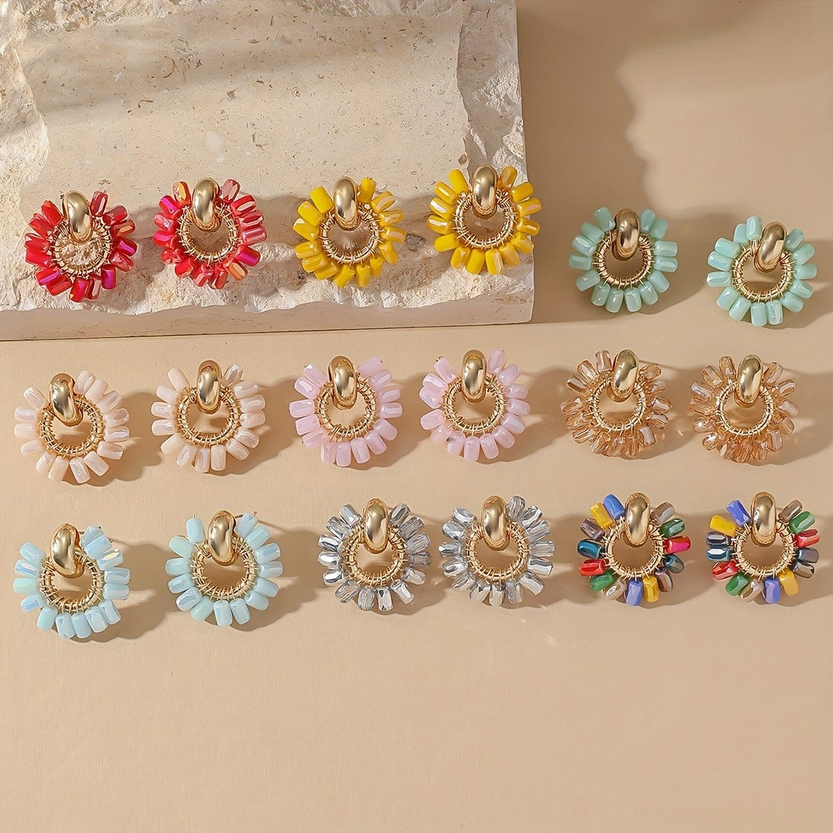 Colorful Glass Bead Sunburst Earrings