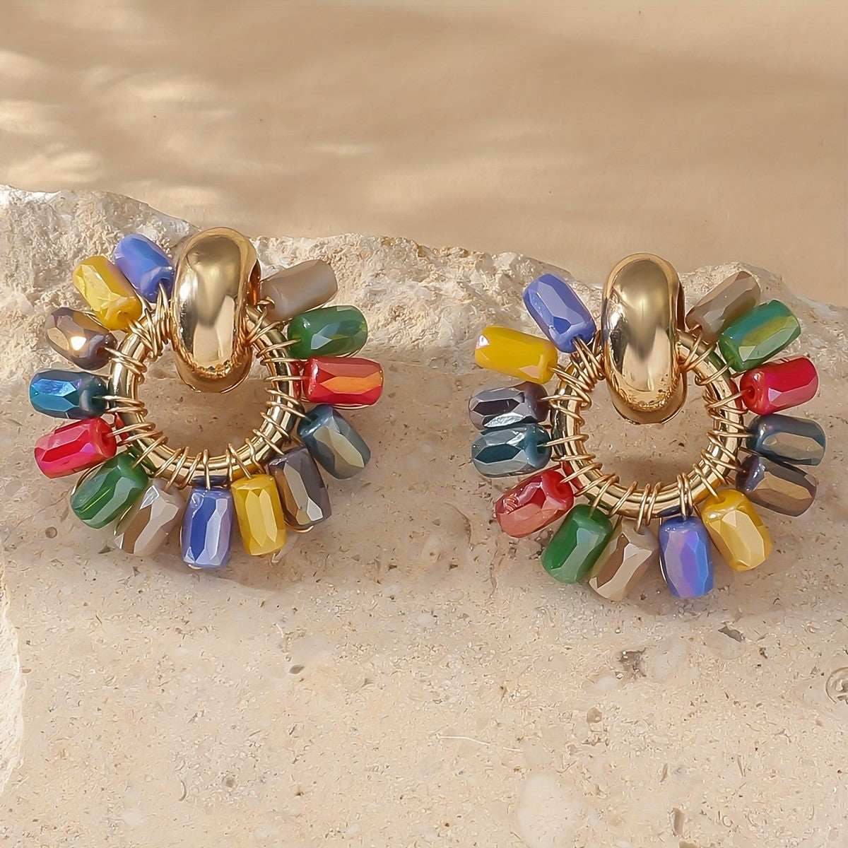 Colorful Glass Bead Sunburst Earrings