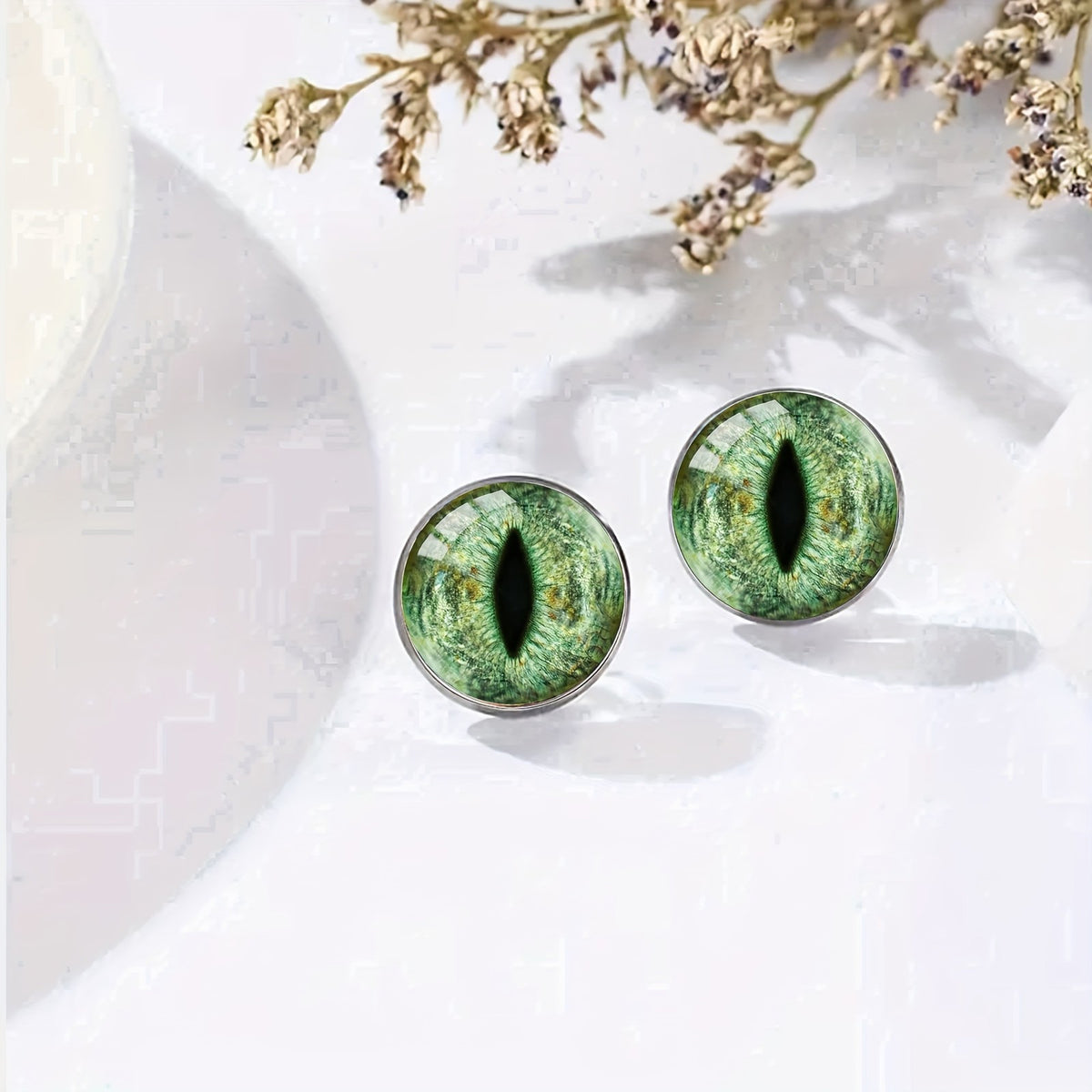 Green Reptile Eye Stud Earrings