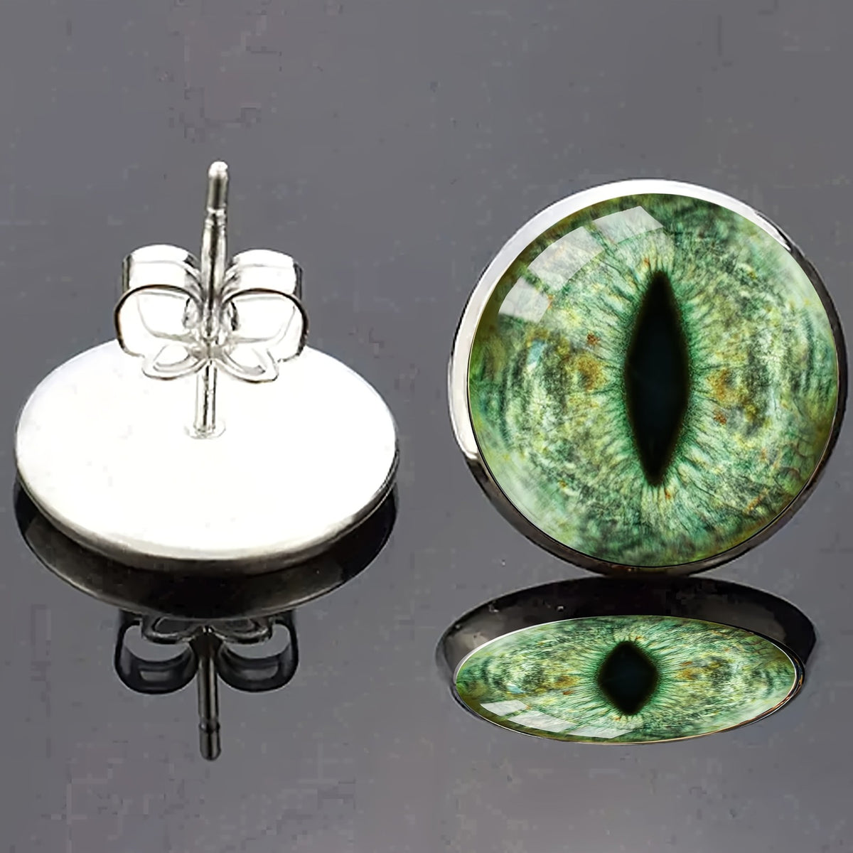 Green Reptile Eye Stud Earrings