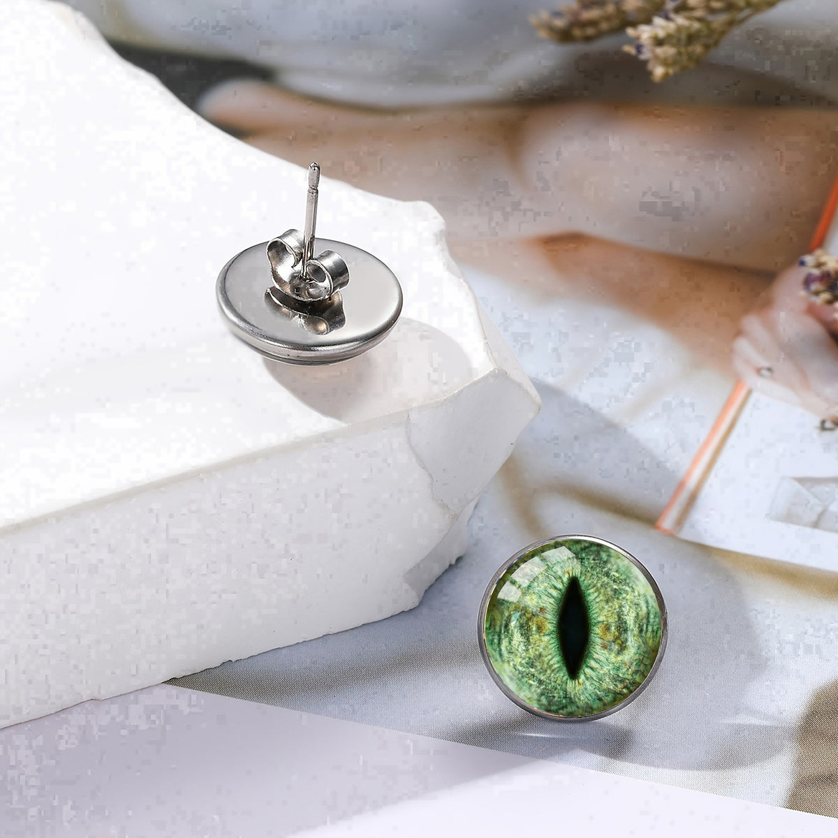 Green Reptile Eye Stud Earrings